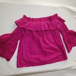 Blouse - Fuchsia Off-Shoulder with Embroider